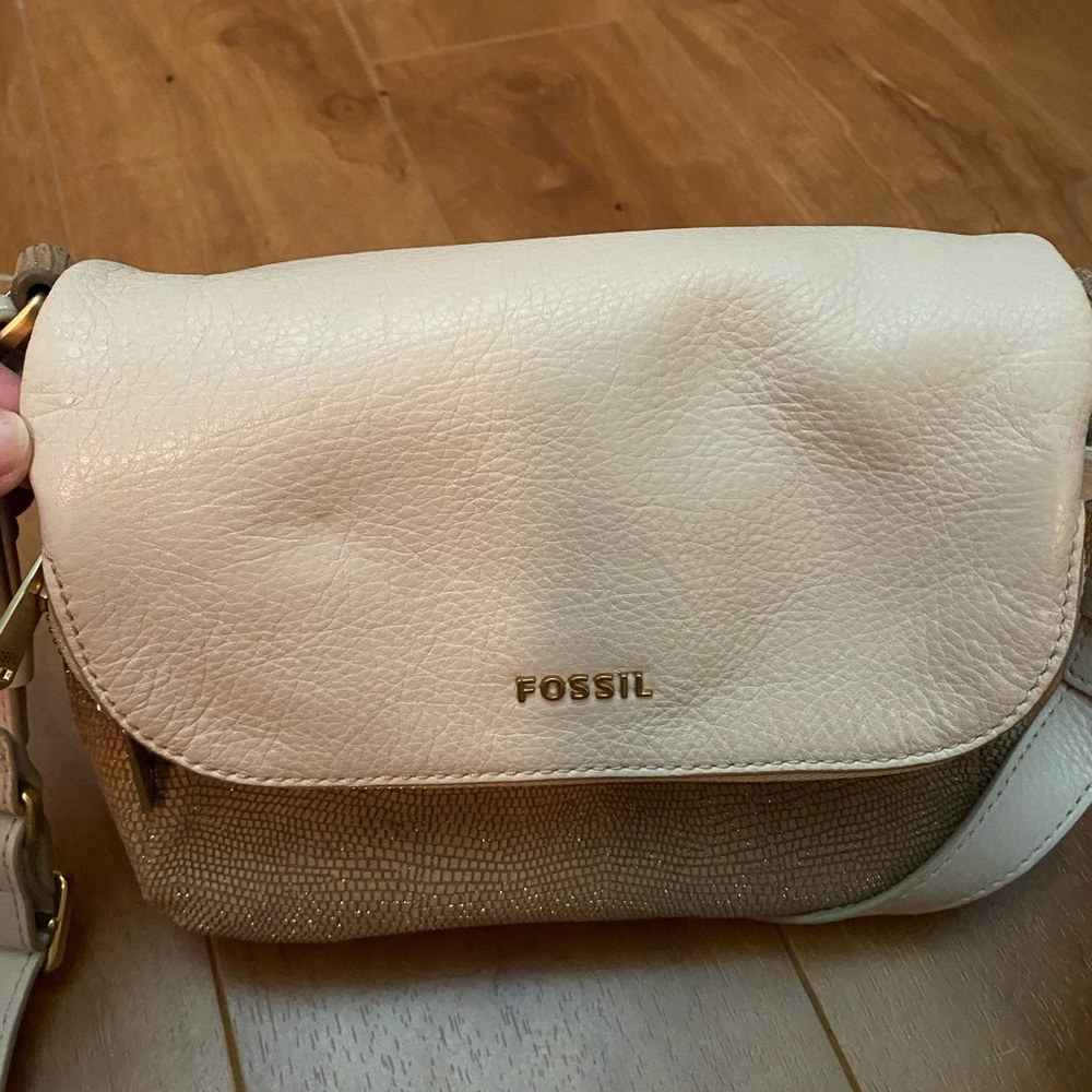 Off white leather and gold crossbody. 8x 6.5 x 2.5 approx